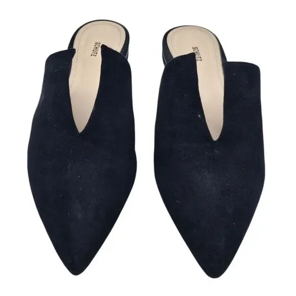Schutz Anthropologie Black Suede Leather Kirsten Pointed Toe Mule Slides - Picture 2 of 9
